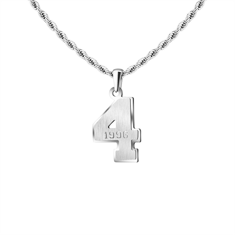 Mens Engraved Pendant Mens Number Necklace Stainless Steel Rope Chain