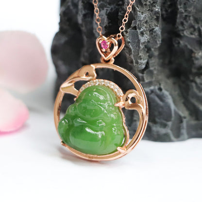 Nephrite Green Buddha Necklace 23A2401