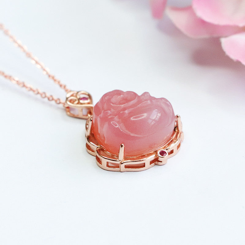 Natural Agate Pink Buddah Necklace 23A1606