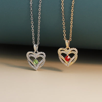 Engraved Heart Necklace Double Heart Necklace With Gemstone