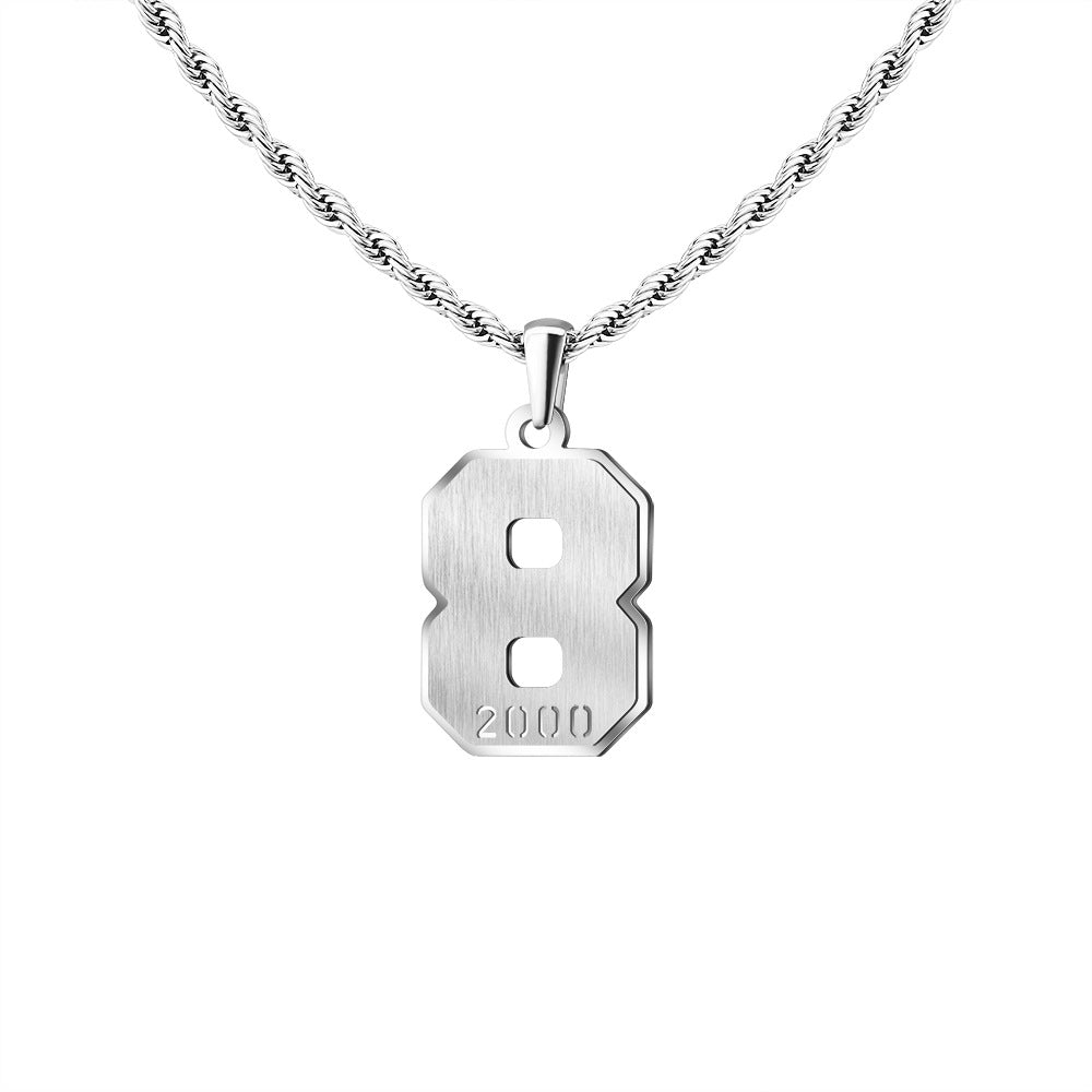 Mens Engraved Pendant Mens Number Necklace Stainless Steel Rope Chain