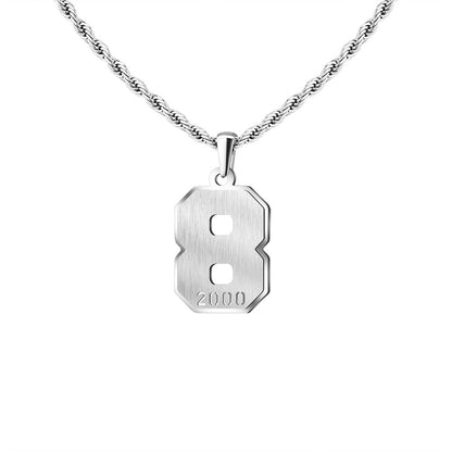 Mens Engraved Pendant Mens Number Necklace Stainless Steel Rope Chain