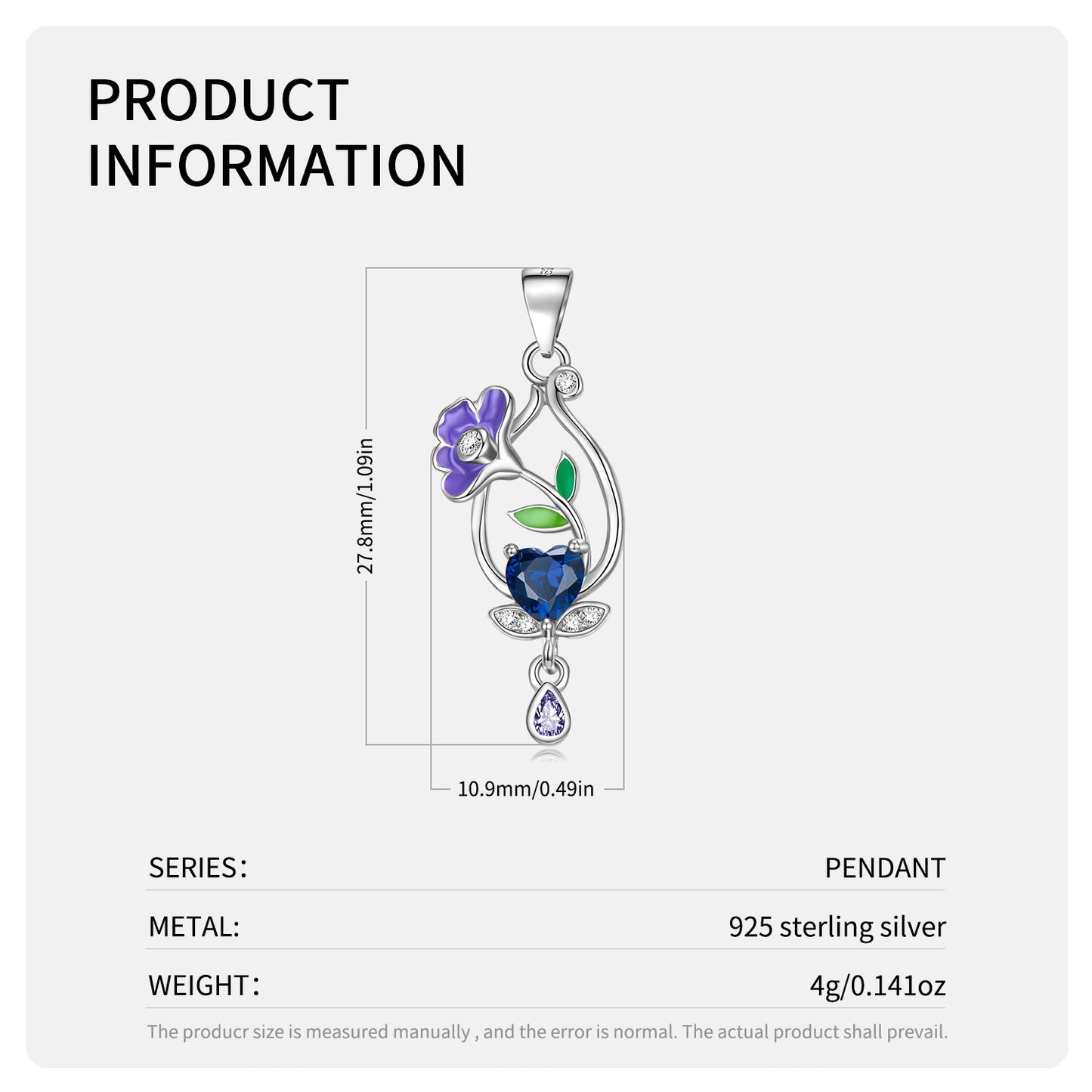 Birth Flower With Birthstone Pendant In Sterling Silver