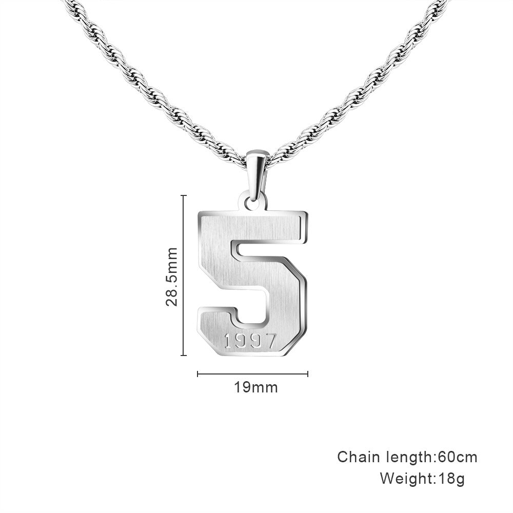 Mens Engraved Pendant Mens Number Necklace Stainless Steel Rope Chain