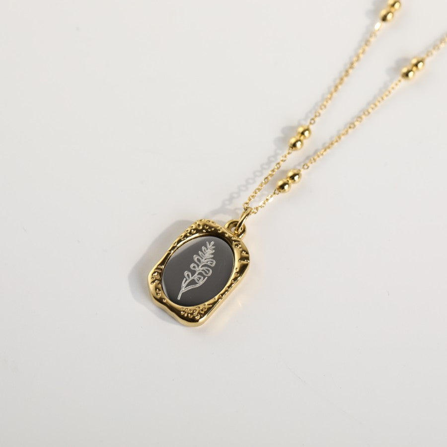 Birth Flower Necklace Black Pendant Necklace Dainty Jewellery