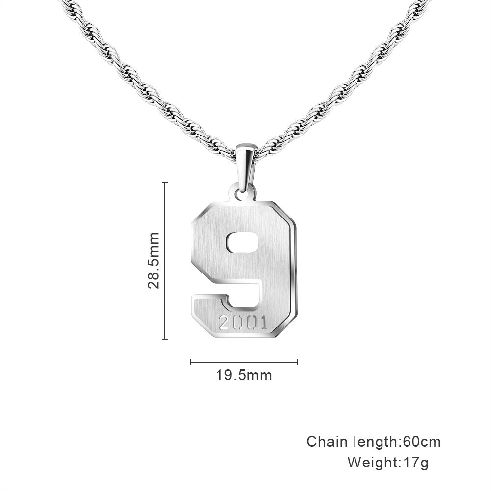 Mens Engraved Pendant Mens Number Necklace Stainless Steel Rope Chain