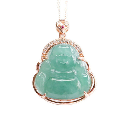 Ice Blue Jade Buddha Necklace A160423