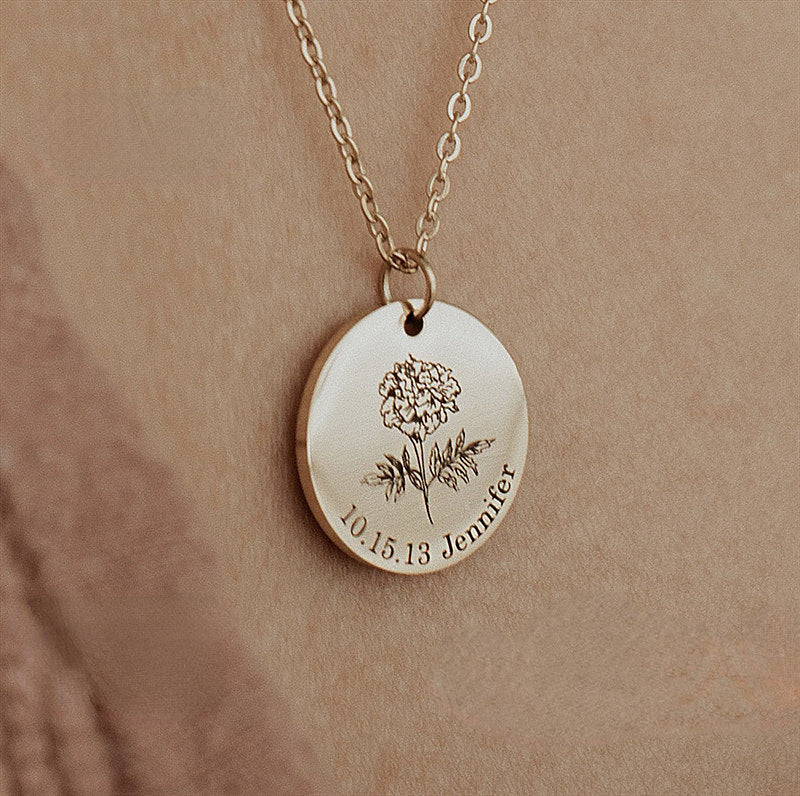 Birth Flower Necklace With Name