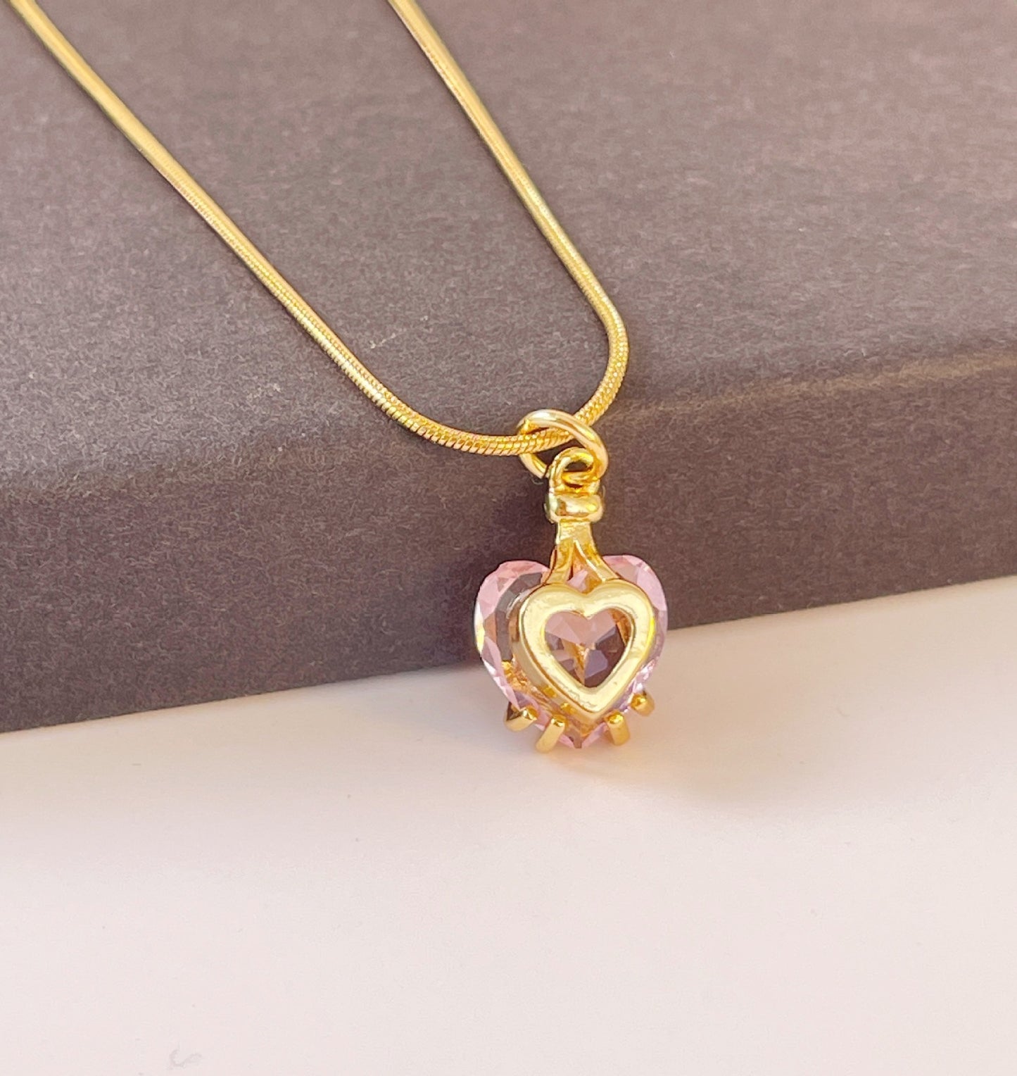 Heart Crystal Charm Necklace Barbie Diamond Castle Necklace Birthstone Pendant