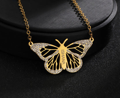 Butterfly Necklace Engraved  Name