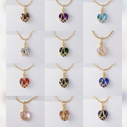 Heart Crystal Charm Necklace Barbie Diamond Castle Necklace Birthstone Pendant