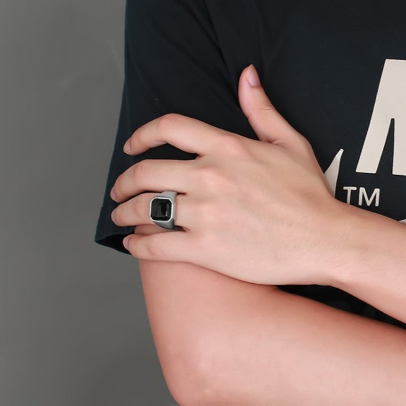 Mens Square Onyx Signet Ring