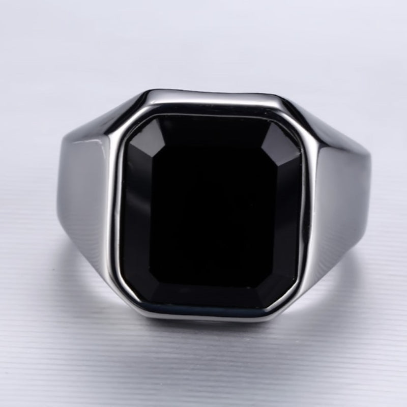 Mens Square Onyx Signet Ring