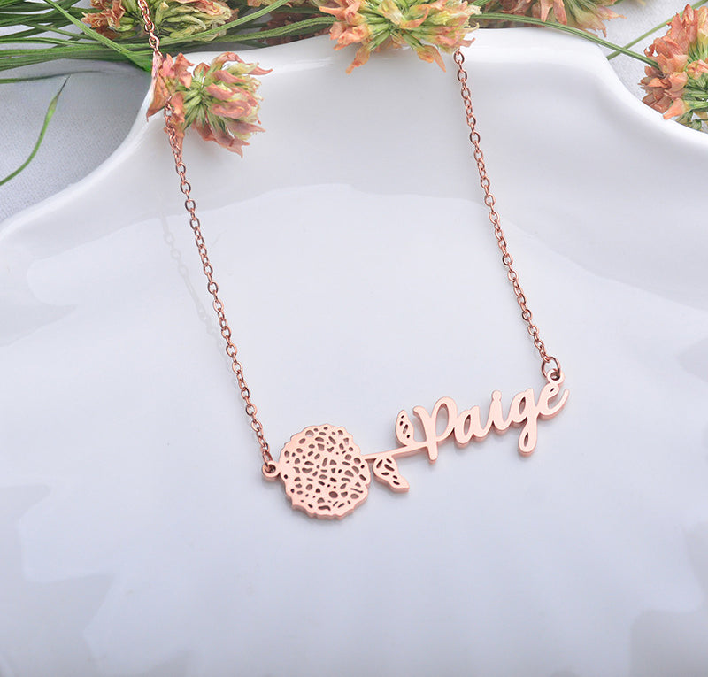 Birth Flower Name Necklace ROSE GOLD